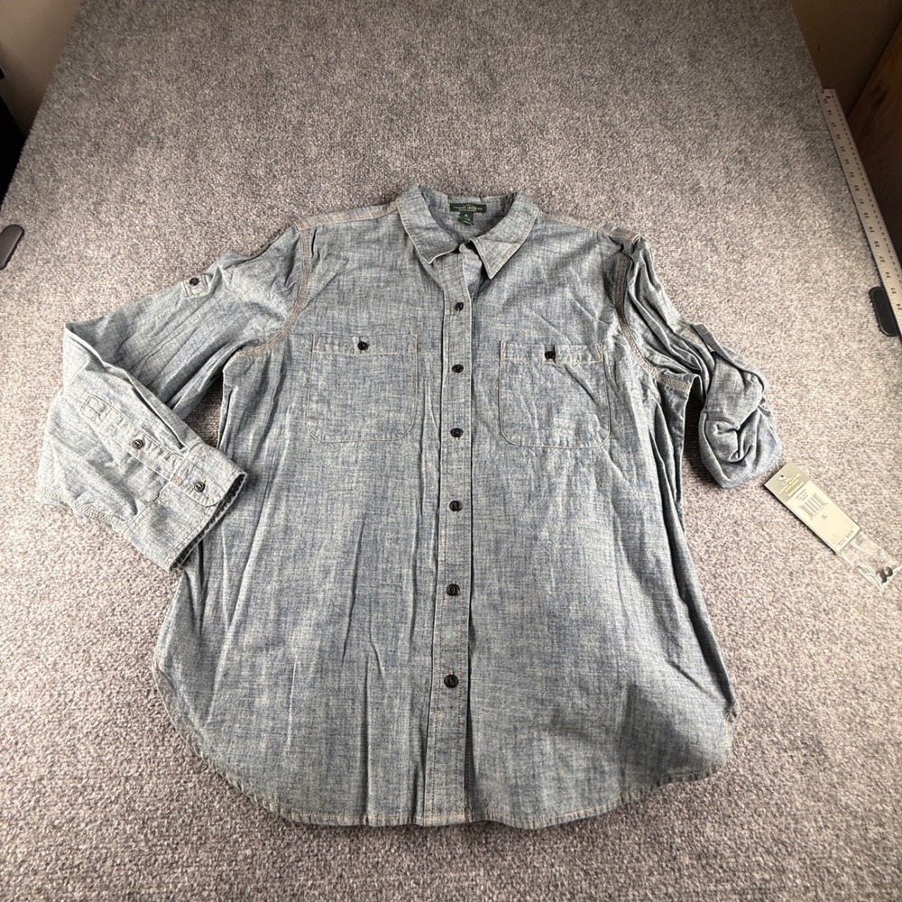 Lauren Ralph Lauren Cristo Blue Chambray Roll Tab Button Down Shirt XL NWT 1212